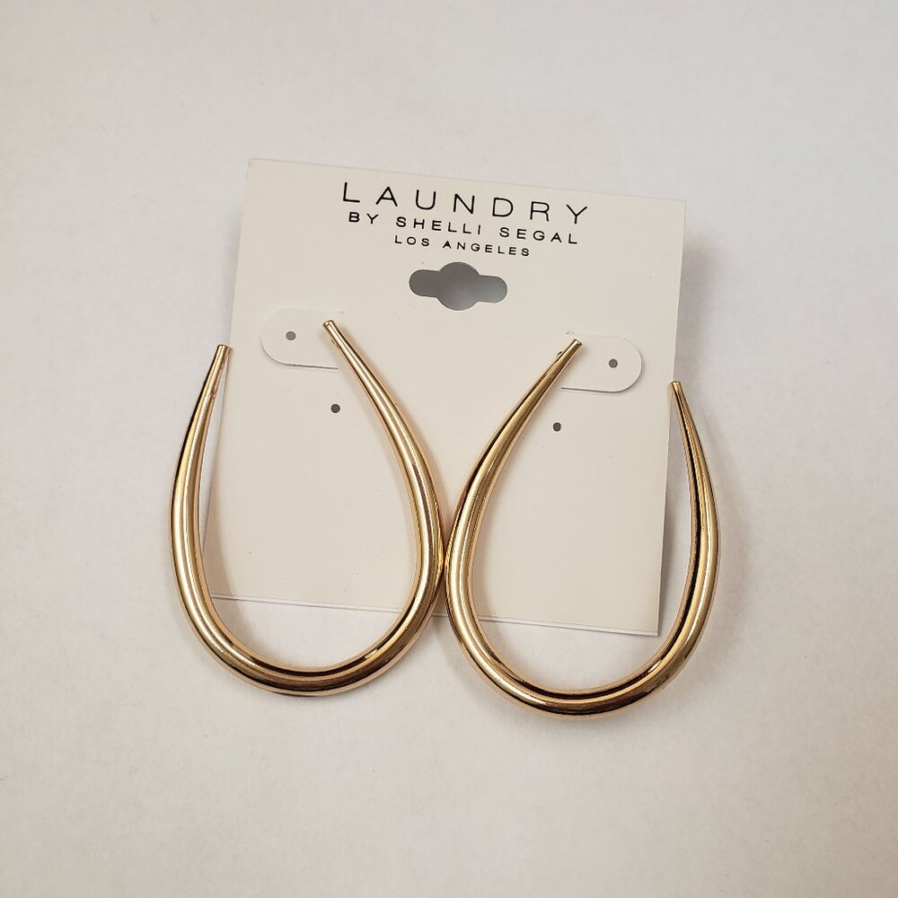 Laundry by Shelli Segal, gold tone, graduated oblong hoop U shape earrings